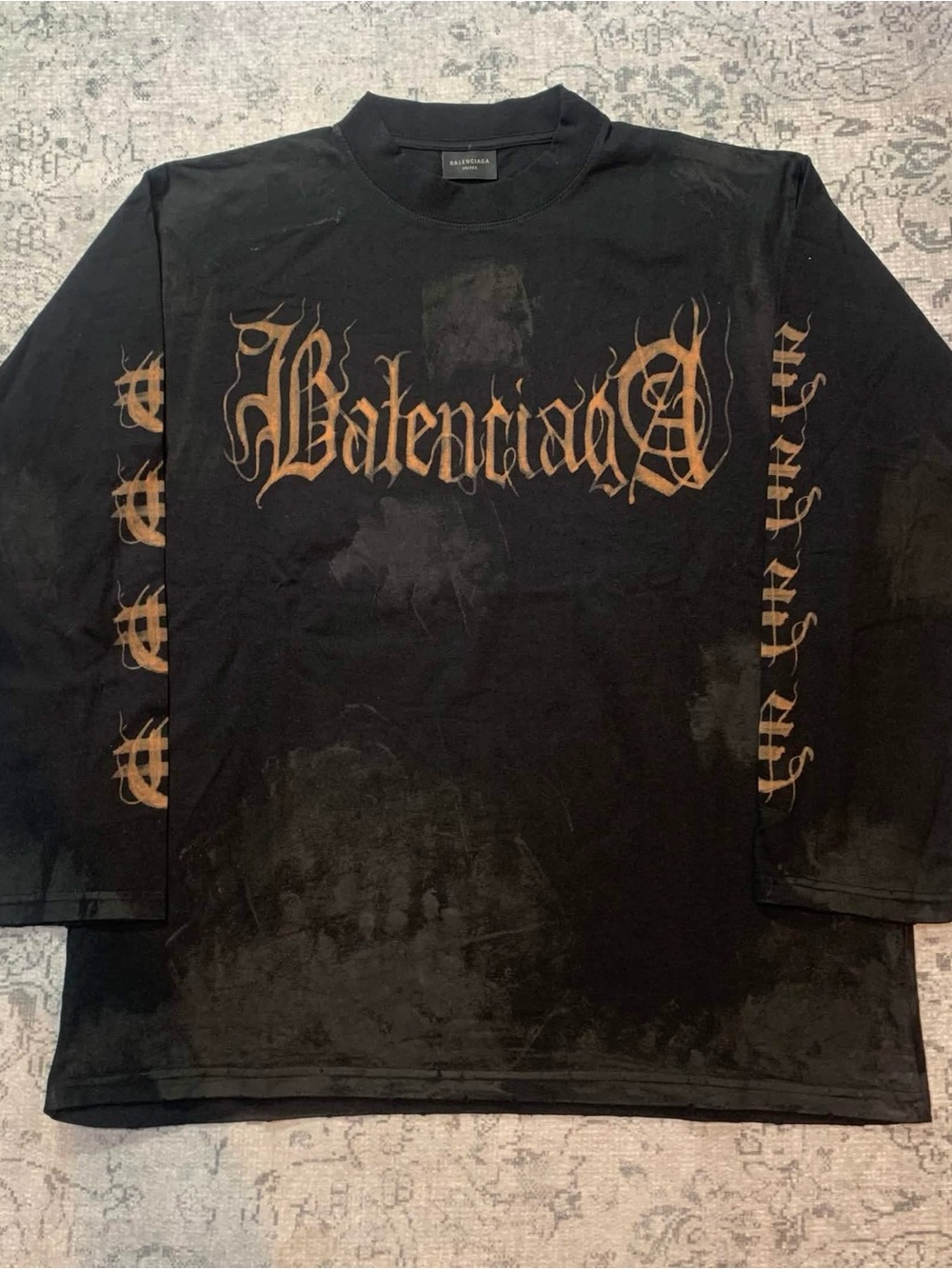 Balenciaga Black Long-Sleeve Shirt with Gold Gothic Logo
